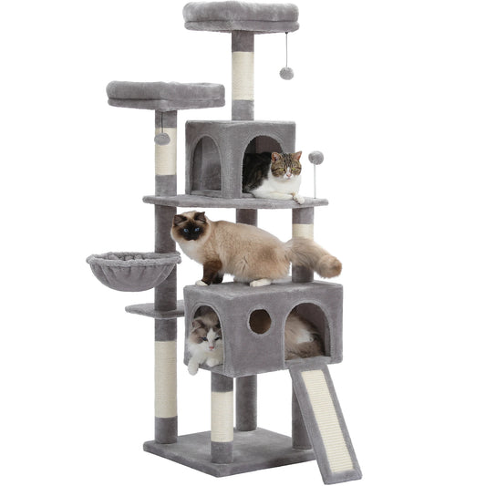 Large Cat Tree for Indoor Cats, Multi-Level Cat Tower with Scratching Posts, Padded Perches, Plush Cat Condo, Cat Accessories
