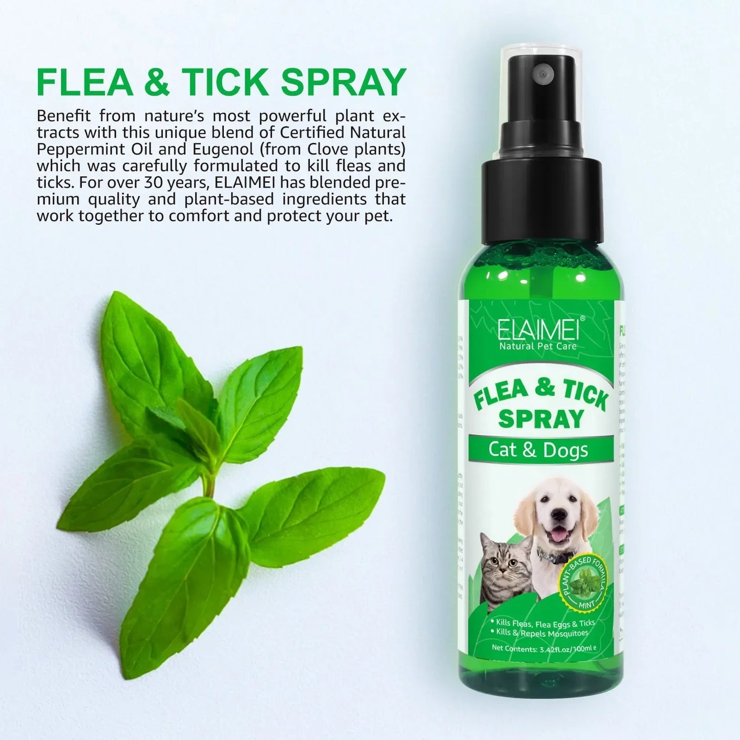 100ml PET Flea Tick Spray for Dogs Cats Fresh Fragrance Natural Pet Care Topical Spray for Dog Cat Accessories Cleaning Products